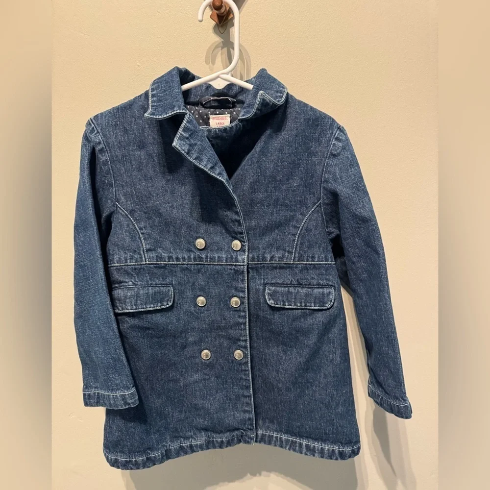 Gymboree Bon Voyage Denim Peacoat Jacket Polka Dot Lined Girls Size 5